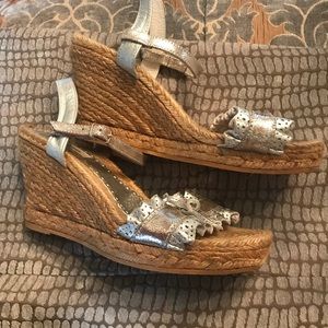 Dune London Silver Metallic Wedge Size 8